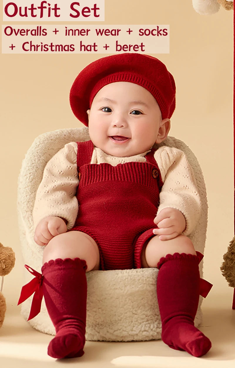 Baby Christmas Clothing For Photo Knitted Hat Jumpsuit Socks Suit Santa Bear Toys Infant Shoot Props 100 Days Baby Accessories
