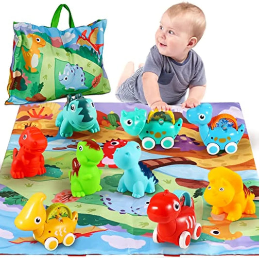 Jiexunda  Baby Toy Car Dinosaur Toy Pull Back Car Dino Cars with Play Mat Storage Bag for Over 2 3 4 5 Years Old  Kids
