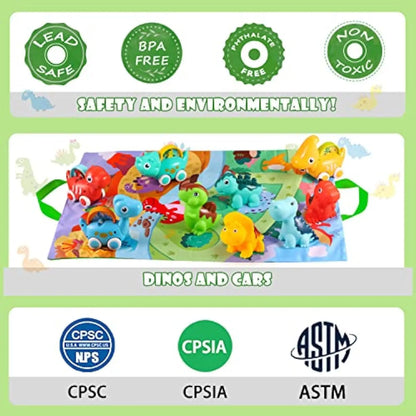 Jiexunda  Baby Toy Car Dinosaur Toy Pull Back Car Dino Cars with Play Mat Storage Bag for Over 2 3 4 5 Years Old  Kids