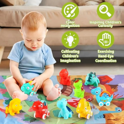 Jiexunda  Baby Toy Car Dinosaur Toy Pull Back Car Dino Cars with Play Mat Storage Bag for Over 2 3 4 5 Years Old  Kids