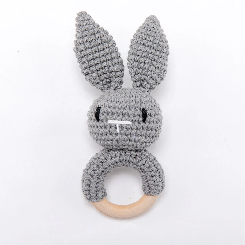 1PC Baby Ratter Toys Newborn Amigurumi Teether Wooden Teether Crochet Animals BPA Free Rattle Toy Baby Rattles Gifts For Newborn
