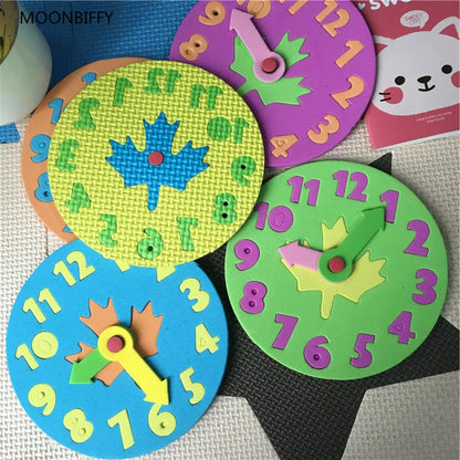 1 Piece 3-6 years old Kids DIY Eva Clock Learning Education Toys Fun Jigsaw Puzzle Game for Children Baby Toy Gifts Random