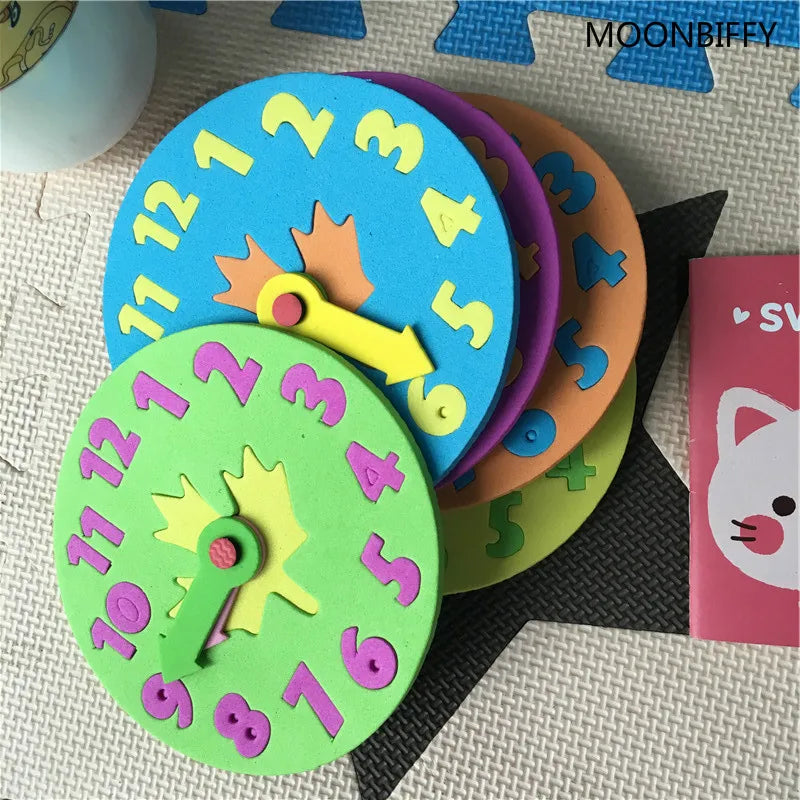 1 Piece 3-6 years old Kids DIY Eva Clock Learning Education Toys Fun Jigsaw Puzzle Game for Children Baby Toy Gifts Random