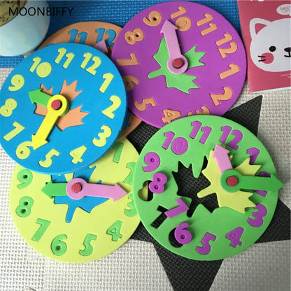 1 Piece 3-6 years old Kids DIY Eva Clock Learning Education Toys Fun Jigsaw Puzzle Game for Children Baby Toy Gifts Random