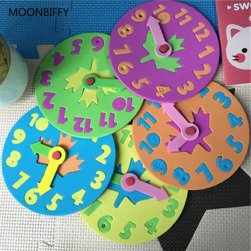 1 Piece 3-6 years old Kids DIY Eva Clock Learning Education Toys Fun Jigsaw Puzzle Game for Children Baby Toy Gifts Random