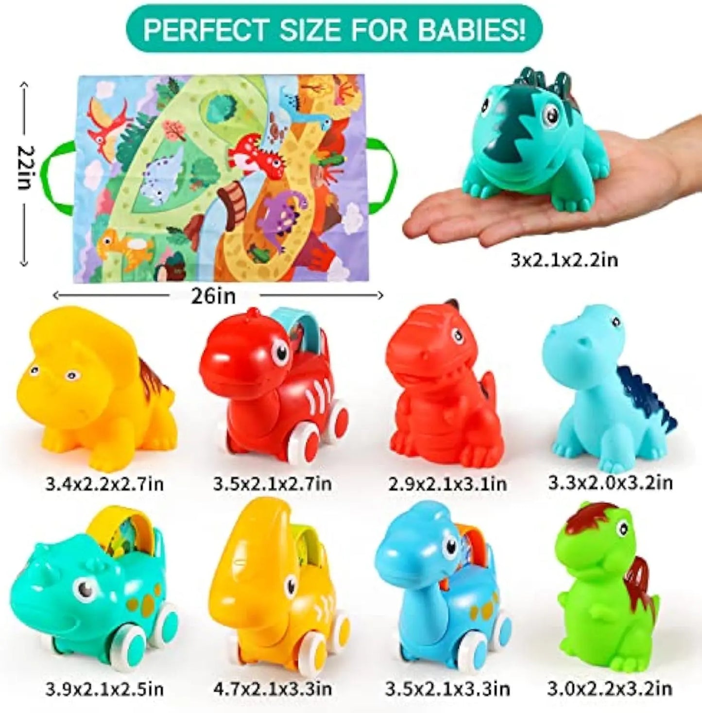 Jiexunda  Baby Toy Car Dinosaur Toy Pull Back Car Dino Cars with Play Mat Storage Bag for Over 2 3 4 5 Years Old  Kids