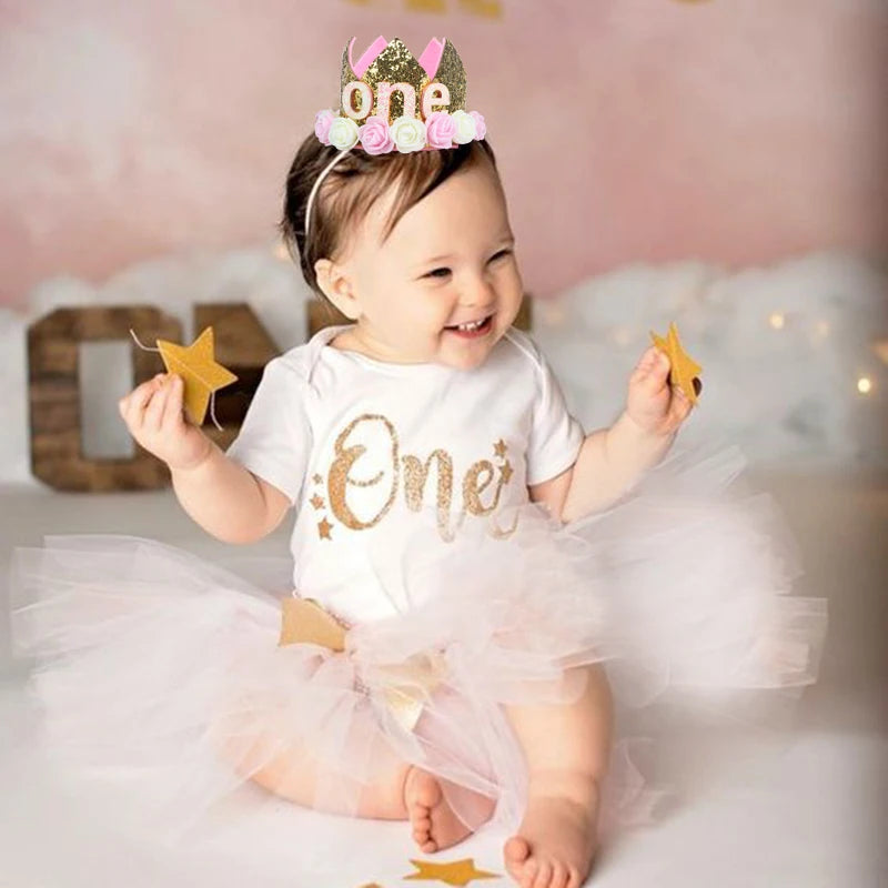 Baby Birthday Party Hat Crown 1 2 3 Year Baby Girl Princess Crown Headband Baby Shower First 1st Happy Birthday Party Decor kids