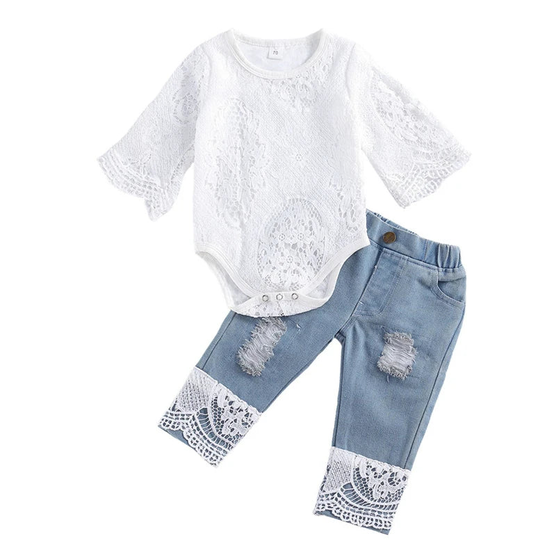 Baby Girls Lace Romper Set