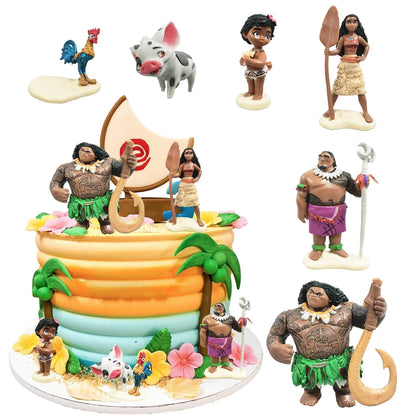 6PCS Moana Princess Cake Toppers, Moana Themed Party Supplies, Cake Toppers for Kids Girls Fans Birthday Baby Shower Decoration