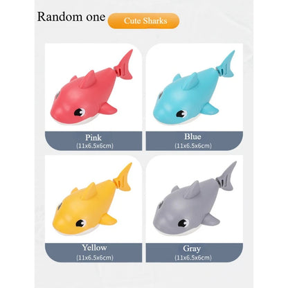 Baby Bathroom Wind-up Clockwork Cartoon Duck Shark Puffer Fish Animal Swimming Water Play Bath Toys Bathroom Baby Shark