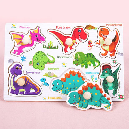 ﻿﻿Montessori Wooden Hand Grab Boards Baby Educational Cartoon Vehicle Animals Fruits 3D Puzzles Kids Early Education Toys TMZ﻿