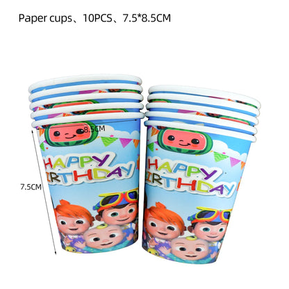Cartoon JJ Melon Birthday Party Decorations Disposable Tableware Cup Plate Tablecloth Cake Topper Balloon for Kids Baby Shower