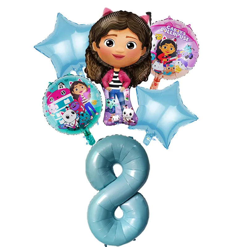 6pcs Gabby DollHouse Balloons Set Cartoon Girls Birthday Party Decoration Supplies Baby Shower Helium Globos