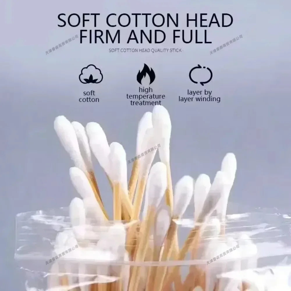 100Pcs/Pack Baby Cotton Swabs Wooden Stick Soft Tip Buds for Ear Nose Cleaning 1-20 Packs Infants Kids Hygiene Care Beauty Tools