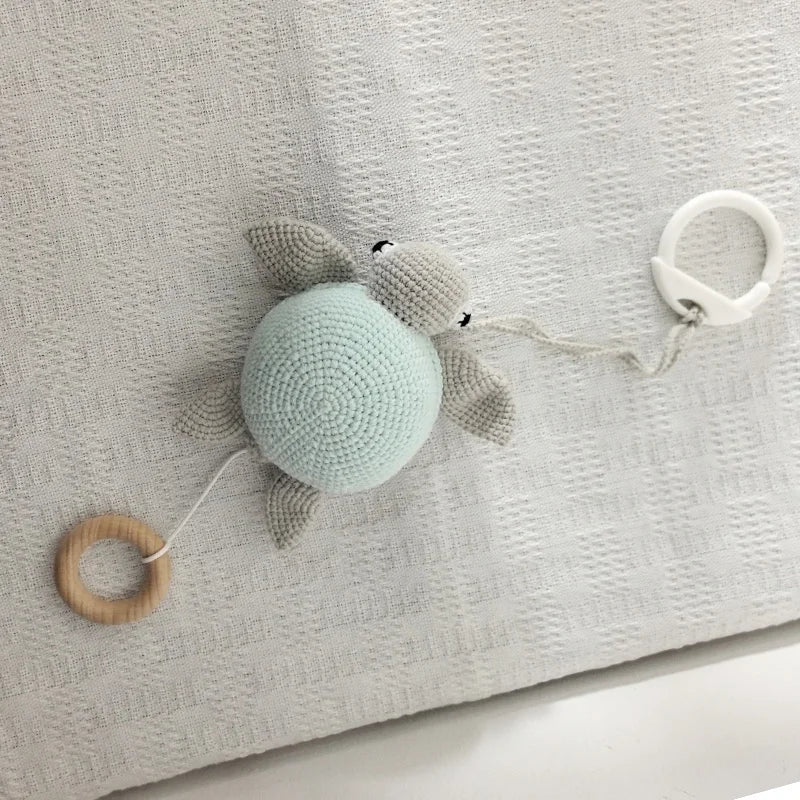 Handmade Crochet Bear Animal Head Knitting Rattle With Music DIY Baby Infant Newborn Teether Sensory Toy