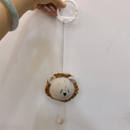 Handmade Crochet Bear Animal Head Knitting Rattle With Music DIY Baby Infant Newborn Teether Sensory Toy