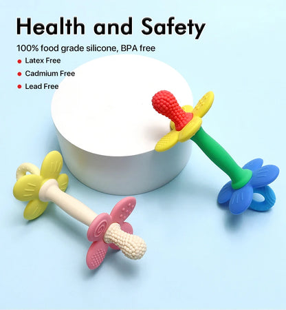New 2 in 1 Baby Silicone Flower Teether - Safe & Soft Chewing Toy for Soothing Sore Gums, BPA-Free, Easy-to-Hold Teething toy