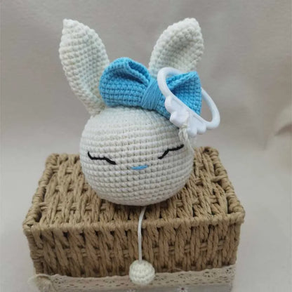 Handmade Crochet Bear Animal Head Knitting Rattle With Music DIY Baby Infant Newborn Teether Sensory Toy