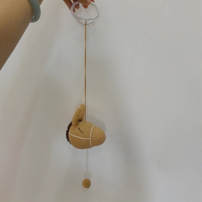 Handmade Crochet Bear Animal Head Knitting Rattle With Music DIY Baby Infant Newborn Teether Sensory Toy