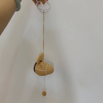 Handmade Crochet Bear Animal Head Knitting Rattle With Music DIY Baby Infant Newborn Teether Sensory Toy