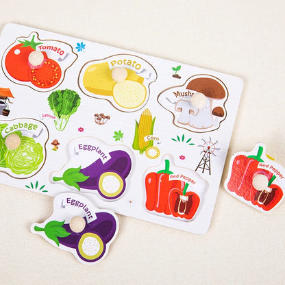 ﻿﻿Montessori Wooden Hand Grab Boards Baby Educational Cartoon Vehicle Animals Fruits 3D Puzzles Kids Early Education Toys TMZ﻿