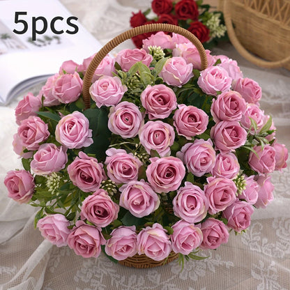 10 Heads Artificial Flowers Scrapbooking Silk Roses Christmas Wedding Party Bouquet Household Products Vases for Home Decoration