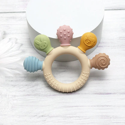 New hand multicolor Silicone Baby Ring Teether Anxiety Teething Toys 0-12 Months Chew Beads Sensory Gum Relief Soother Baby