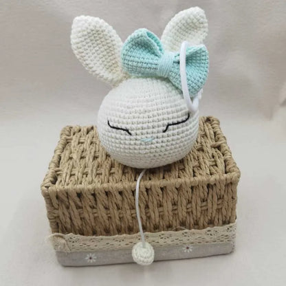 Handmade Crochet Bear Animal Head Knitting Rattle With Music DIY Baby Infant Newborn Teether Sensory Toy