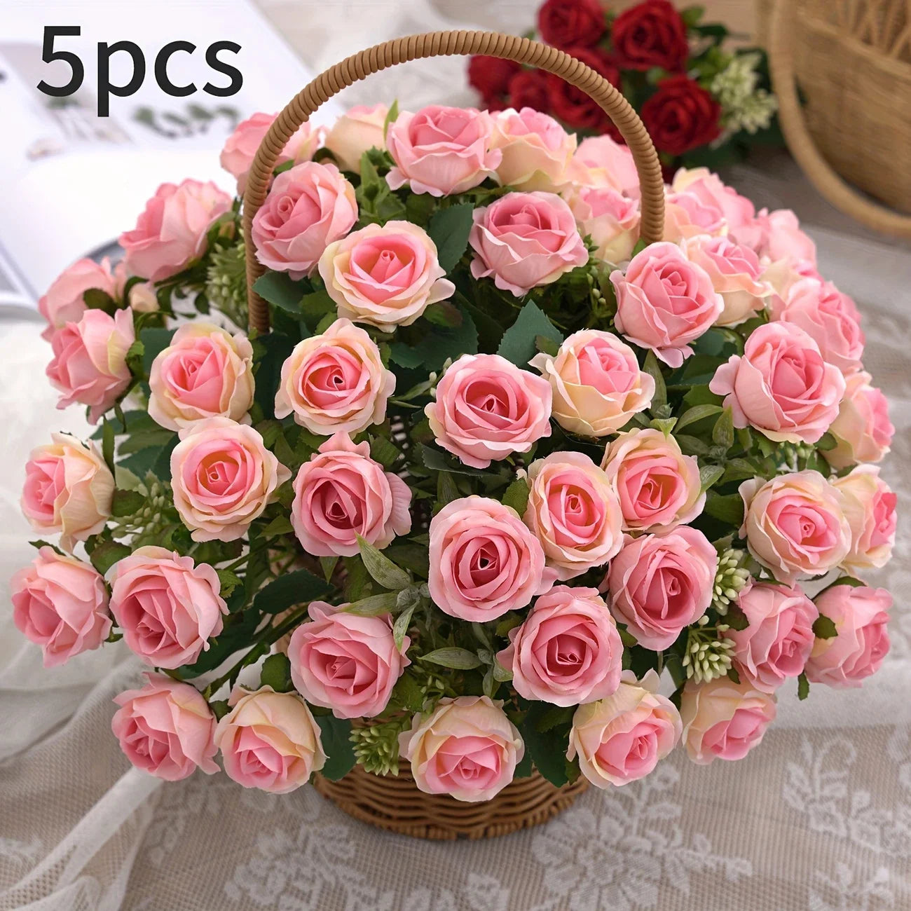 10 Heads Artificial Flowers Scrapbooking Silk Roses Christmas Wedding Party Bouquet Household Products Vases for Home Decoration