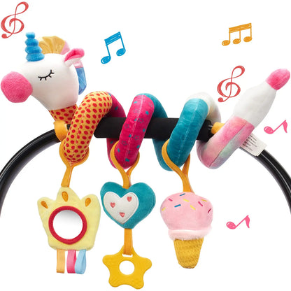 Unicorn Car Seat Toys for Babies Rattle Mirror Squeaky Carseat Stroller Toys 0-6 Months Developmental Newborn Baby Girl Gifts