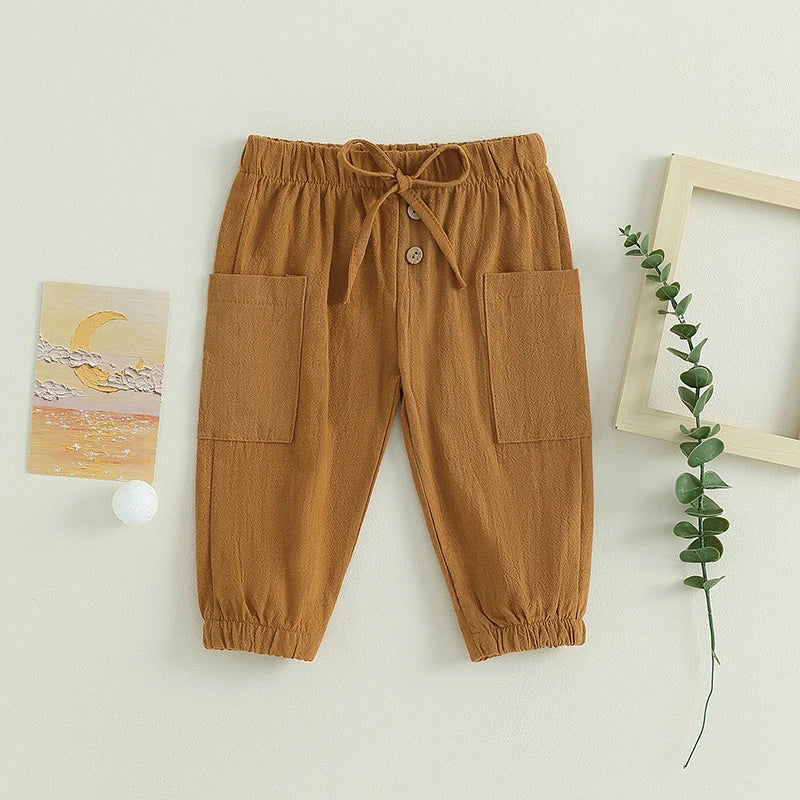 Cotton Linen Baby Drawstring Pants