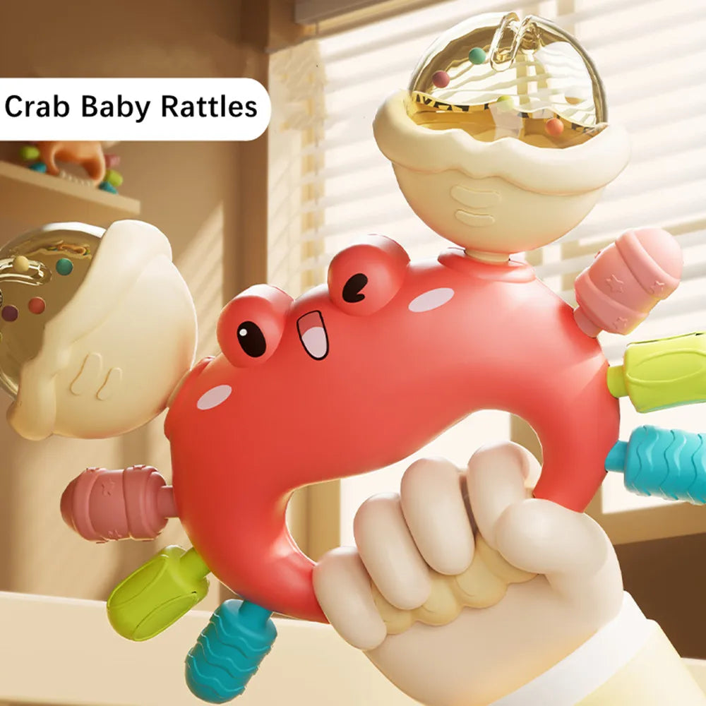 1pc Hand Rattle Portable Sensory Teething Toy Sand Hammer Crab Hand Grip Toys Early Educational Toys for Boys and Girls Gift