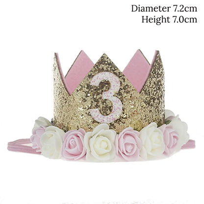 Baby Birthday Party Hat Crown 1 2 3 Year Baby Girl Princess Crown Headband Baby Shower First 1st Happy Birthday Party Decor kids