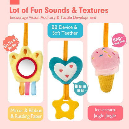 Unicorn Car Seat Toys for Babies Rattle Mirror Squeaky Carseat Stroller Toys 0-6 Months Developmental Newborn Baby Girl Gifts