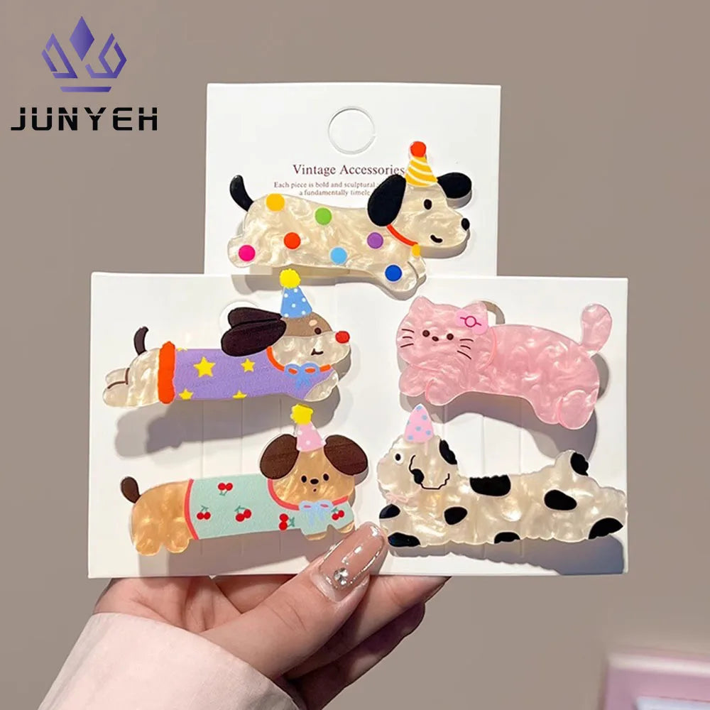 Cartoon Cute Puppy Headwear kitty Hair Clip Acrylic Christmas Hairpins Sweet Animal Bangs Clip For Girls Hair Accessories
