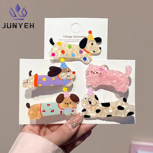 Cartoon Cute Puppy Headwear kitty Hair Clip Acrylic Christmas Hairpins Sweet Animal Bangs Clip For Girls Hair Accessories