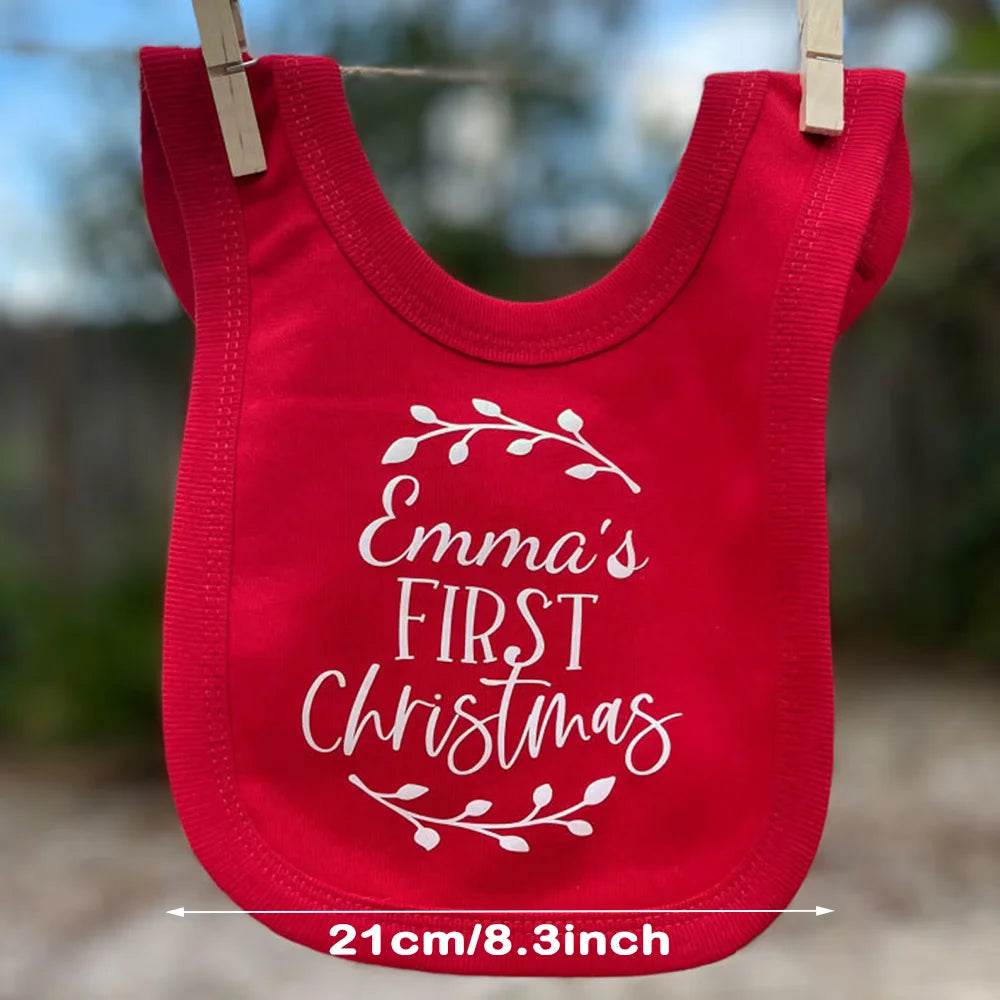 Personalized name First Christmas Baby Bib New Year gifts for newborns Winter holiday baby atmosphere accessories Baby shower