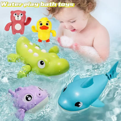 Baby Bathroom Wind-up Clockwork Cartoon Duck Shark Puffer Fish Animal Swimming Water Play Bath Toys Bathroom Baby Shark