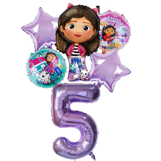 6pcs Gabby DollHouse Balloons Set Cartoon Girls Birthday Party Decoration Supplies Baby Shower Helium Globos