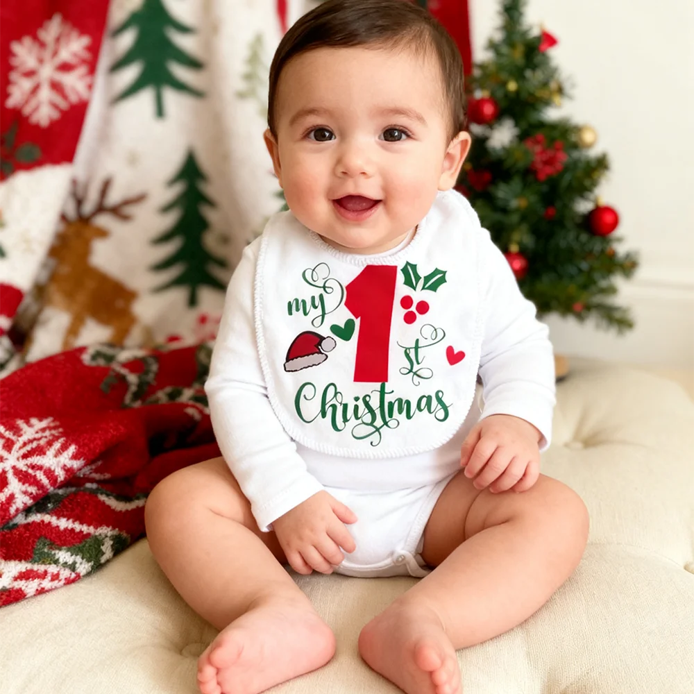 My First Christmas Bib 1st Baby Cake Smash Bib Baby Shower Newborn Birthday Winter Holiday Accessories New Year Baby Clothing
