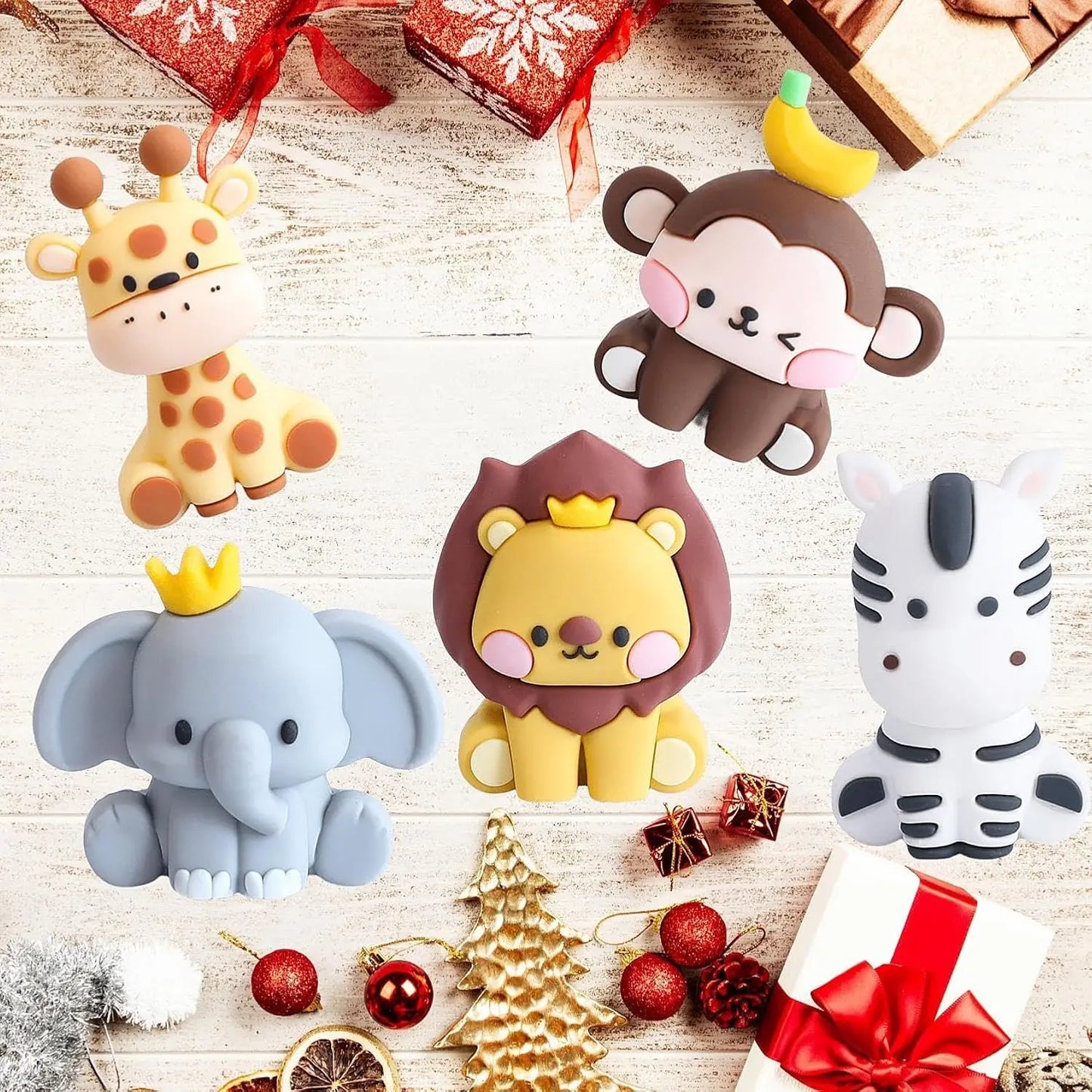 Jungle Safari Animal Cake Toppers with Elephant Giraffe Lion Monkey for Jungle Themed Party Baby Showers Kids Birthday Party