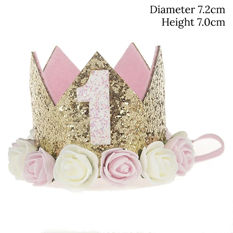 Baby Birthday Party Hat Crown 1 2 3 Year Baby Girl Princess Crown Headband Baby Shower First 1st Happy Birthday Party Decor kids