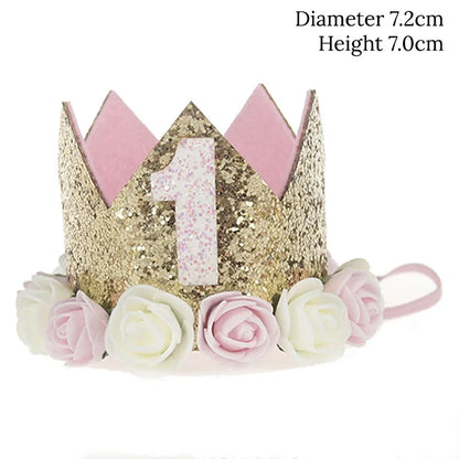 Baby Birthday Party Hat Crown 1 2 3 Year Baby Girl Princess Crown Headband Baby Shower First 1st Happy Birthday Party Decor kids
