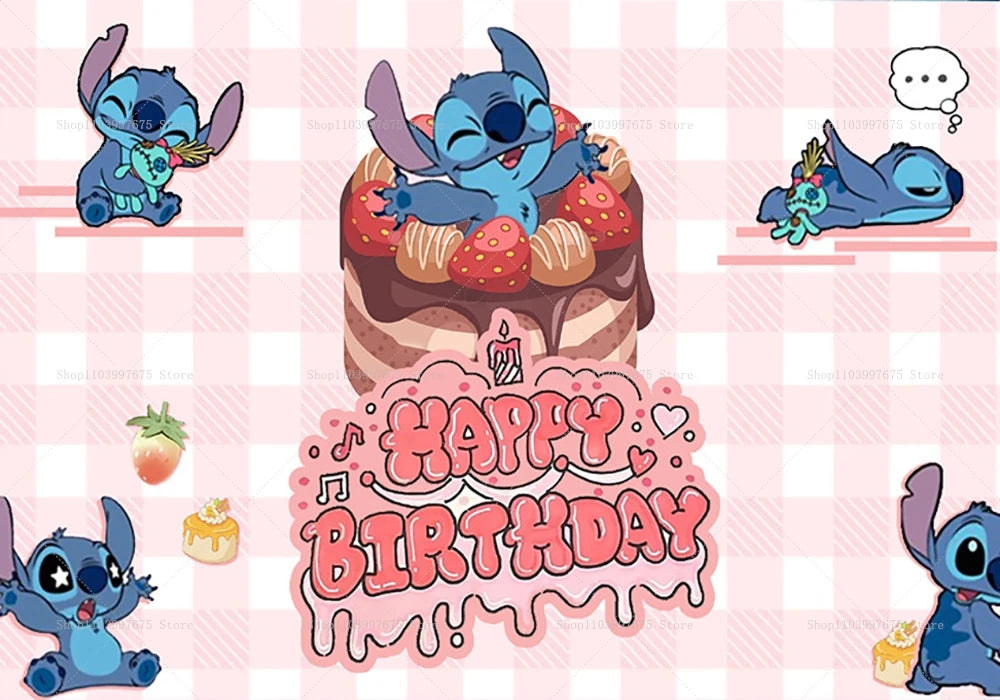 Cartoon Lilo&Stitch Party Backdrops Children's Happy Birthday Decoration Photographic Ocean Flower Background Baby Shower Banner
