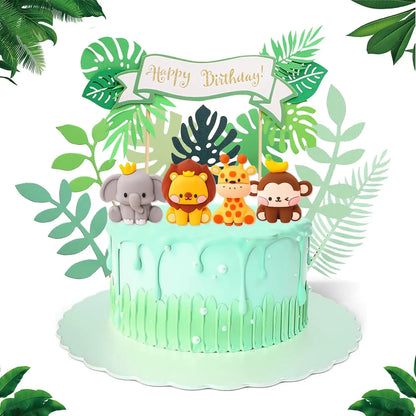Jungle Safari Animal Cake Toppers with Elephant Giraffe Lion Monkey for Jungle Themed Party Baby Showers Kids Birthday Party
