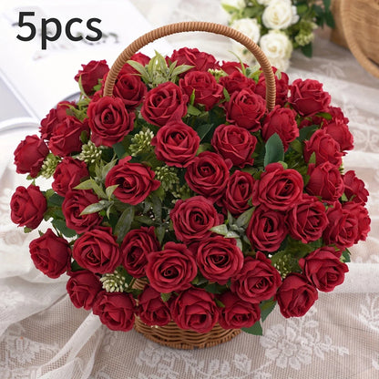 10 Heads Artificial Flowers Scrapbooking Silk Roses Christmas Wedding Party Bouquet Household Products Vases for Home Decoration