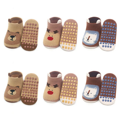 6 Pairs Kids Cotton Socks Non-slip Boys and Girls Cute Cartoon Animal Patterned Comfy Breathable Baby Floor Socks