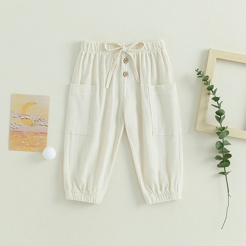 Cotton Linen Baby Drawstring Pants