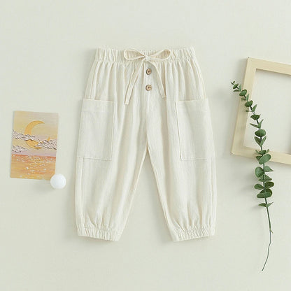 Cotton Linen Baby Drawstring Pants