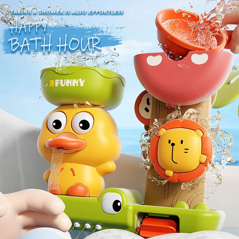Duck/Flower Shape Baby Bath Toy Play Water in Lion Waterwheel Children Fun in Shower Bathtub with Suction Cup in Kid Gift